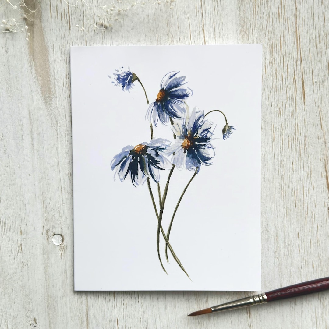 Blue Wildflower Watercolor Greeting Card | Moody Floral Card | Artistic ...