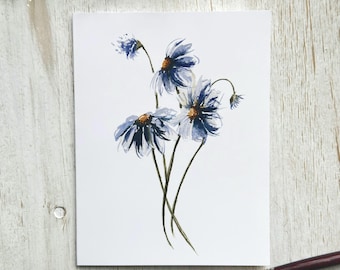 Blue Wildflower Watercolor Card | Moody Floral Botanical Art, Blank Inside