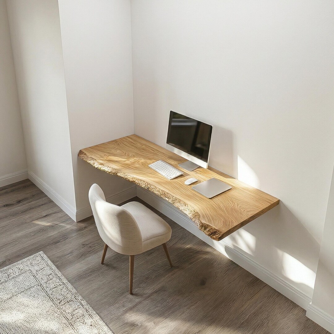 Live Edge Floating Desk Rustic Wood Table Farmhouse Wall Shelf Solid ...