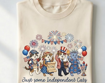 Just Some Independent Cats Shirt, Cute 4th of July Funny Cat Gift Men Women, Patriotic 1776 Kitten Art, Retro Independence Day Graphic Tee