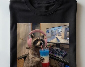 Comfort Colors Gamer Raccoon Patriotic Shirt, Funny 4th of July Gift, Gaming Trash Panda Art, Retro Independence Day Graphic Tee
