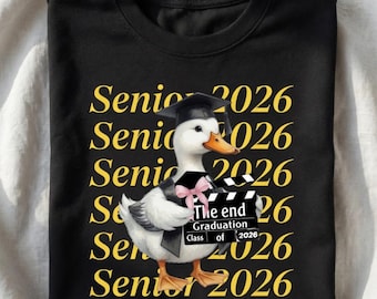 Senior 2026 Graduation Duck Shirt, Funny The End Movie Slate Graphic Tee, Class of 2026 Graduation Gift, Retro Movie Theme Art