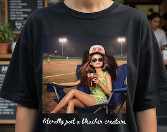 Baseball Mom Shirt, Funny Bleacher Creature Tee, Doll Drinking Iced Coffee Graphic