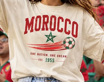 Morocco Soccer Shirt, One Nation One Dream T-Shirt, Morocco Football Fan Gift, Comfort Colors Morocco Tee, Moroccan Heritage Unisex Shirt