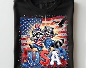 Comfort Colors USA Raccoon Patriotic Shirt, Funny 4th of July Gift, Stars and Stripes Raccoon Art, Retro Independence Day Graphic Tee