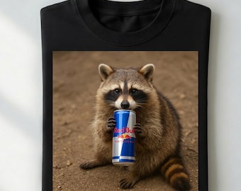 Comfort Colors Raccoon Drinking Shirt, Funny  Red Bull Drink Gift, Trash Panda "Gives You Wings" Art, Retro Tired Raccoon Graphic T-Shirt