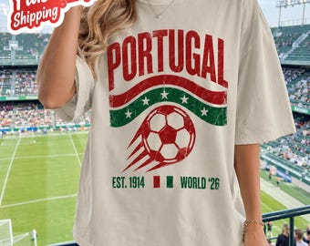Vintage Portugal Football Shirt, World 26 Soccer Tee, Aesthetic Portuguese Jersey, Comfort Colors Gildan Tee, Soccer Fan Gift for Him Her