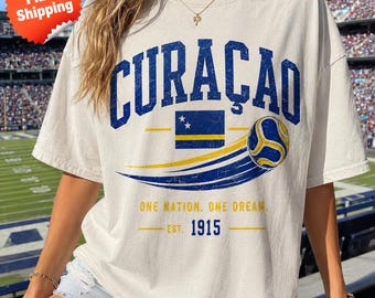 Curaçao Shirt Comfort Colors, Vintage Curacao Flag Soccer Tee, Curacao Soccer Jersey Style Shirt, Caribbean Souvenir Gift, Unisex Top