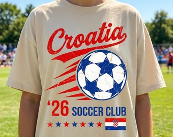 Croatia Soccer Shirt '26 Football Club Tee, Vintage Comfort Colors Croatia Flag Tshirt, Soccer Fan Gift for Men Women, Retro Sports Apparel