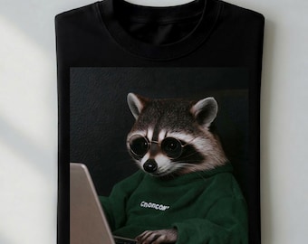 Comfort Colors  Gamer Raccoon Laptop Shirt, Funny Work From Home Gift, Trash Panda Programmer Art, Retro Tech Savvy Graphic T-Shirt