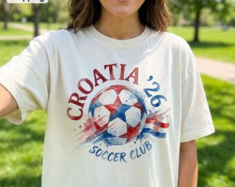 Croatia Soccer Shirt, 2026 Soccer Club T-Shirt, Croatia Football Fan Gift, Comfort Colors Vintage Shirt, Unisex Sporty Streetwear Tee