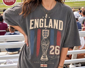 England Soccer Shirt World 2026 Tee, Vintage England Football T-Shirt, Three Lions Fan Gift, Comfort Colors England Soccer Club Shirt