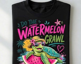 Do The Watermelon Crawl Comfort Colors  Shirt | Cute Sea Turtle Summer Gift | Retro Country Music Lyric Art | Beach Vacation Graphic Tee