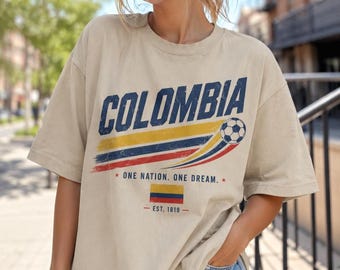 Colombia Soccer Shirt, One Nation One Dream Football Tee, Colombia Flag Graphic T-Shirt, Comfort Colors Vintage Streetwear, Soccer Fan Gift