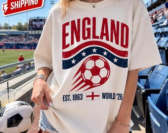 England Soccer Shirt, World 26 Football Tee, Comfort Colors Vintage Soccer Tshirt, England Fan Gift, Retro England Soccer Crewneck
