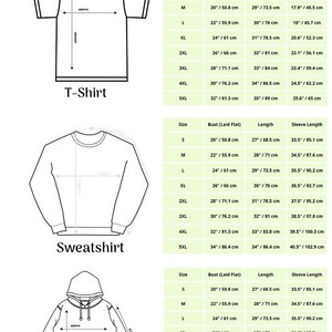 May include: A size chart for adult t-shirts, sweatshirts, and hoodies. The chart provides measurements for bust, length, and sleeve length in centimetres for sizes S to 5XL. The text "Adul Size Chart" is at the top of the image.