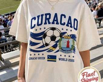 Curacao Soccer Shirt World 2026, Curacao Flag Football Tee, Comfort Colors Vintage Soccer Fan Gift, Caribbean Heritage Unisex Graphic Tee