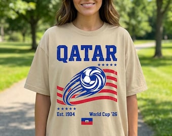 Qatar Soccer Shirt Cup 2026 T-Shirt, Comfort Colors Soccer Fan Gift, Football Graphic Tee, Unisex Haiti Qatar Flag Sports Jersey