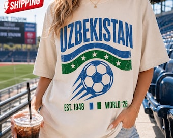 Uzbekistan Football Shirt, Retro Soccer Graphic Tee, Comfort Colors Vintage Uzbekistan T-Shirt, World 26 Soccer Fan Gear, Sports Gift Idea