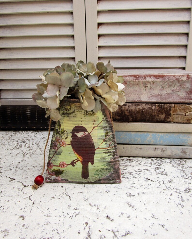 Decoupaged Tin Can Pocket Wall Decor French Country Flower Etsy
