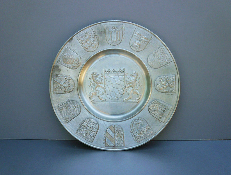 Pewter Plate Germany Collectible Tin Embossed Metallic Wall Etsy