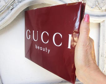 vintage gucci authentic shiny bugundylarge textured brown & gold gift bag size 9.25" x 7.00" x 5.50”.