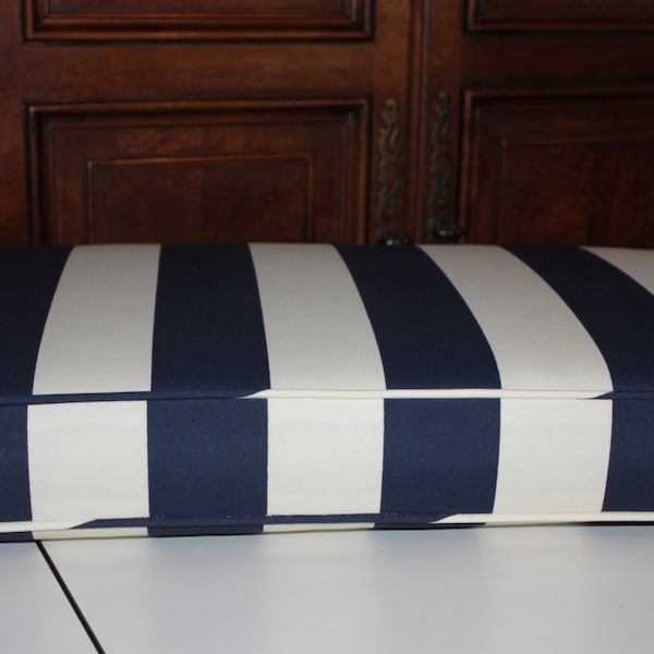 Custom Boxed Cushion - Using Premier Prints Indoor/Outdoor Vertical Stripe Deep Blue - Price is approximation only