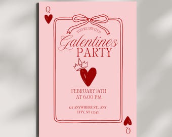 Queen of Hearts Galentine's Invitation | Editable Canva Valentine Party Invite Template