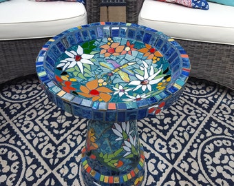 Mosaic BIRDBATH Garden Art Unique Table CUSTOM ONLY