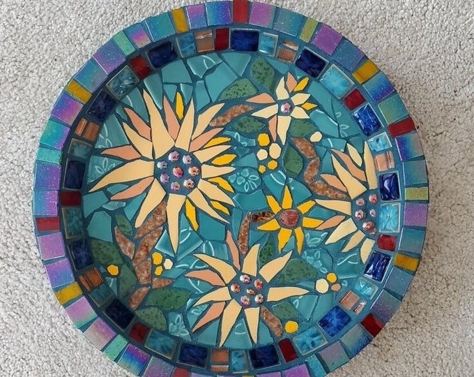 MOSAIC BIRD BATH Sunflowers Table Top Decor Decorative Bowl Etsy
