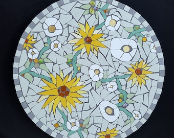 Mosaic Table Top Gold Yellow White Floral Abstract