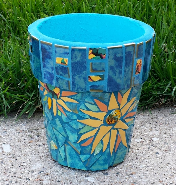 Mosaic Flower Pot SUNFLOWERS Mosaic Planter Etsy