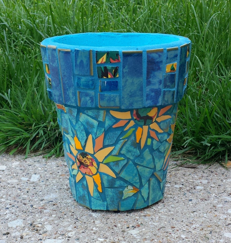 Mosaic Flower Pot SUNFLOWERS Mosaic Planter Etsy
