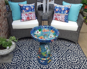 Custom Mosaic Birdbath, Unique Garden Art Table