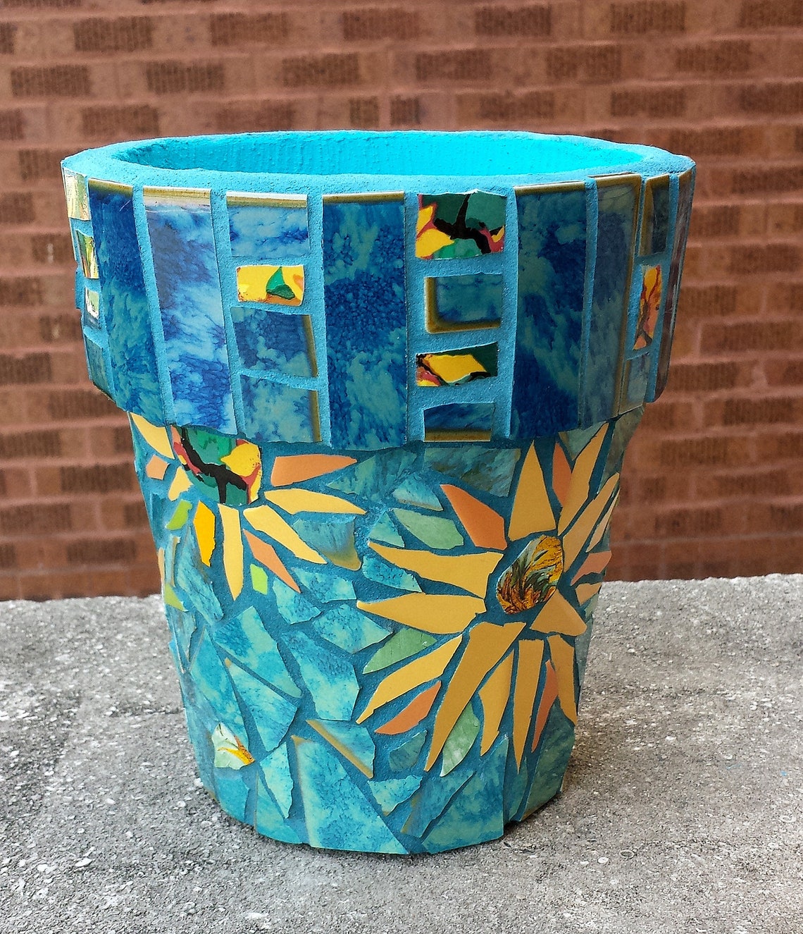 Mosaic Flower Pot SUNFLOWERS Mosaic Planter Etsy