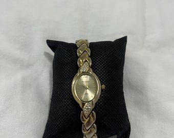 Vintage Armitron Now Two-Tone Braided Link Watch, Crystal Accents, 90s Jewelry