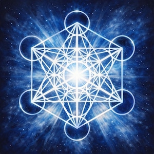 Quadratische Metatrons Würfel Wandkunst - Kosmische Heilige Geometrie zum Ausdrucken, mehrere Größen