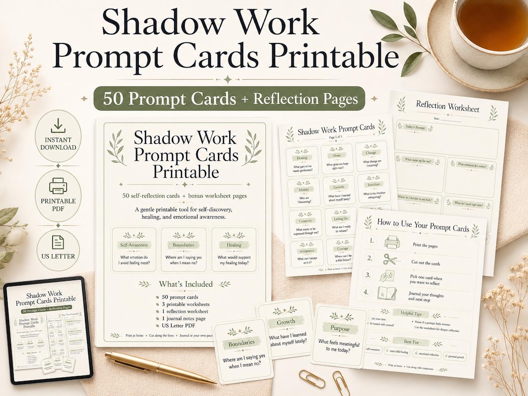 Shadow Work Prompt Cards Printable, Self Reflection Cards, Inner Child ...