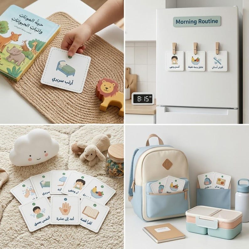 Arabic Visual Schedule for Kids, Daily Routine Cards, Muslim Toddler ...