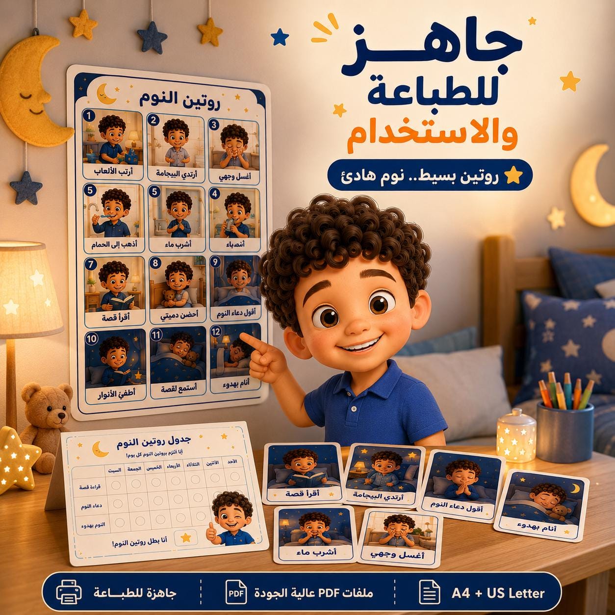 Arabic Bedtime Routine Cards for Kids, بطاقات روتين النوم للأطفال ...