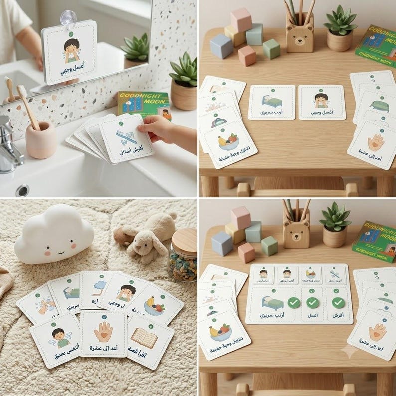 Arabic Visual Schedule for Kids, Daily Routine Cards, Muslim Toddler ...