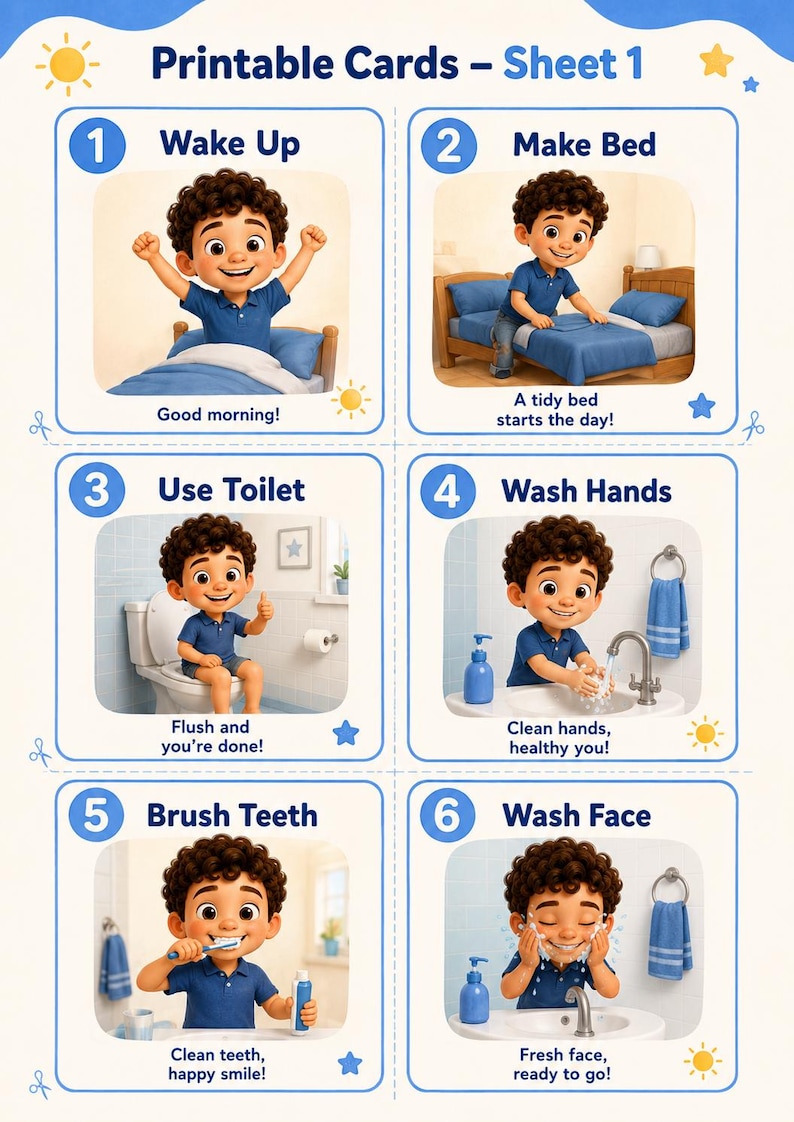 Boys Routine Sticker Chart Printable Morning Routine Cards for Kids, Printable Visual Schedule, Autism ADHD ...