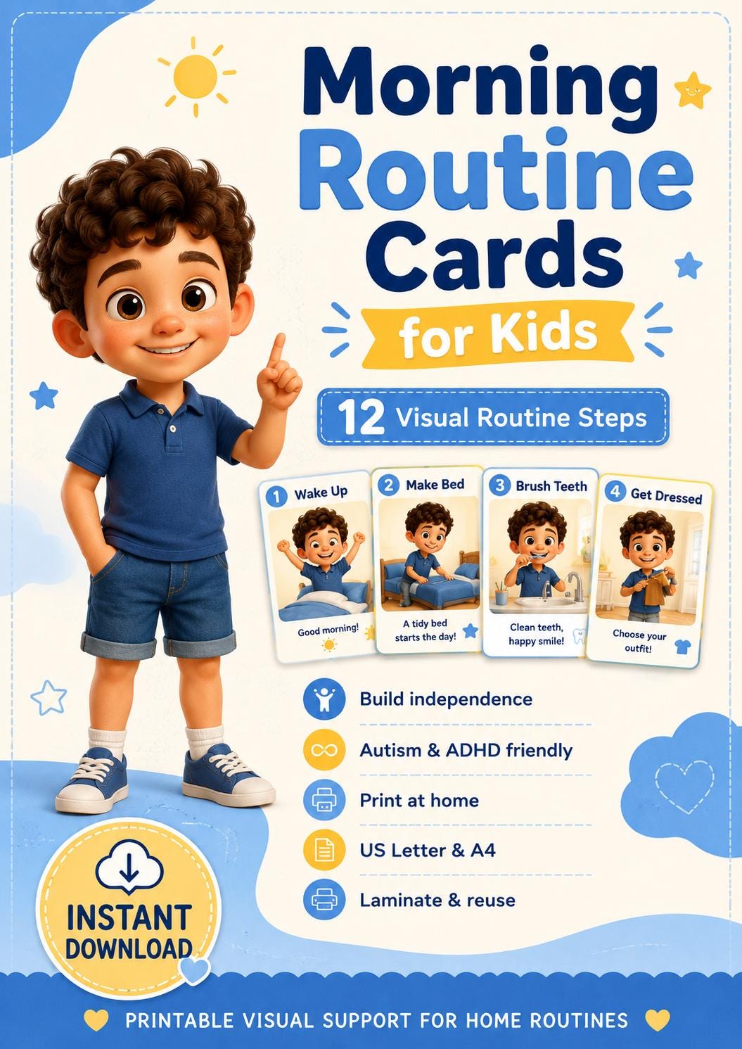 Boys Routine Sticker Chart Printable Morning Routine Cards for Kids, Printable Visual Schedule, Autism ADHD ...