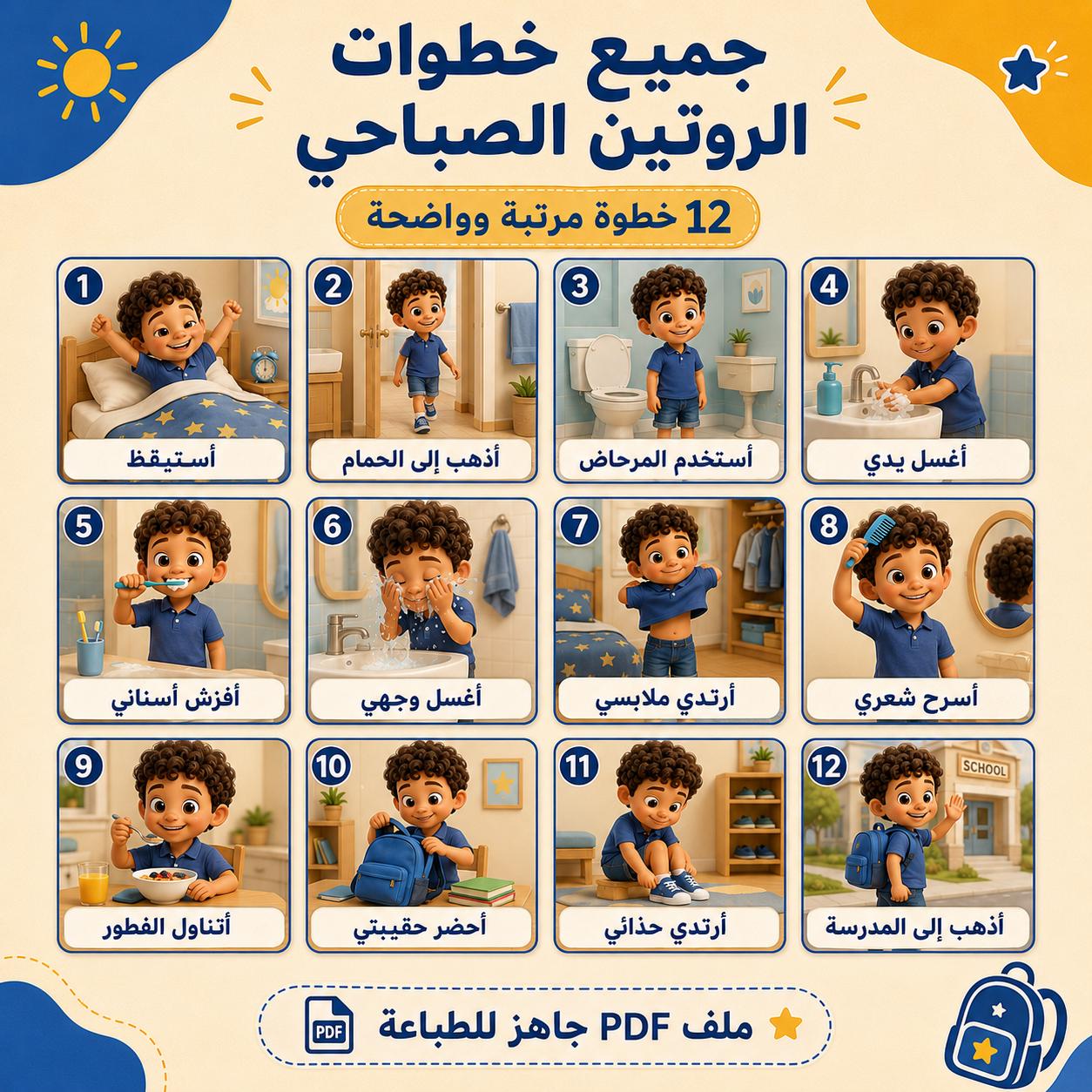 Arabic Moring Routine Arabic Kids Morning Routine Chart Printable | Bilingual Visual Schedule ...