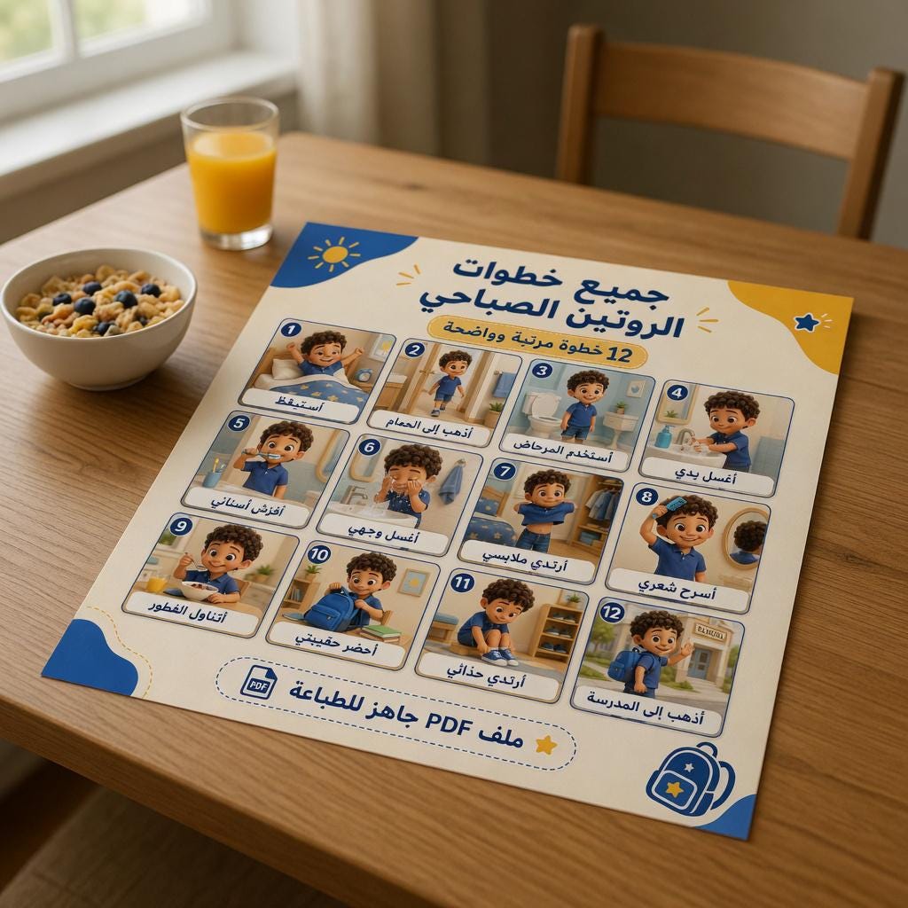 Arabic Kids Morning Routine Chart Printable | Bilingual Visual Schedule ...