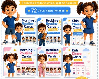 Girls and Boys Daily Routine Bundle, Morning Bedtime Routine Cards, Kids Chore Chart, Visual Schedule, Autism ADHD PDF