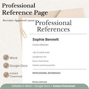 Professional Reference Page Template | Job Reference List | Resume Reference Page | Editable in Word & Google Docs