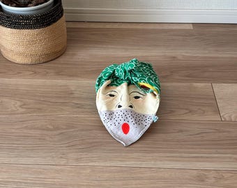 Vintage Japanese Furoshiki Cloth – Green Karakusa Face Motif