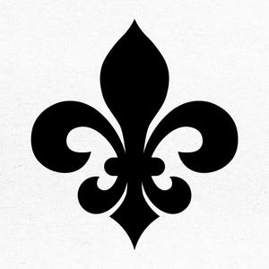 Puede incluir: Un símbolo negro de flor de lis sobre un fondo blanco. El diseño estilizado presenta tres pétalos y una base, comúnmente utilizado en heráldica y diseño.