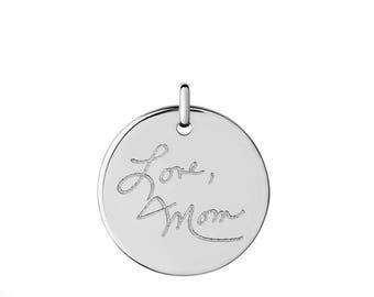 Your own actual handwriting pendant in sterling silver or gold fill • custom engraved with signatures, kids art & drawings • Unisex